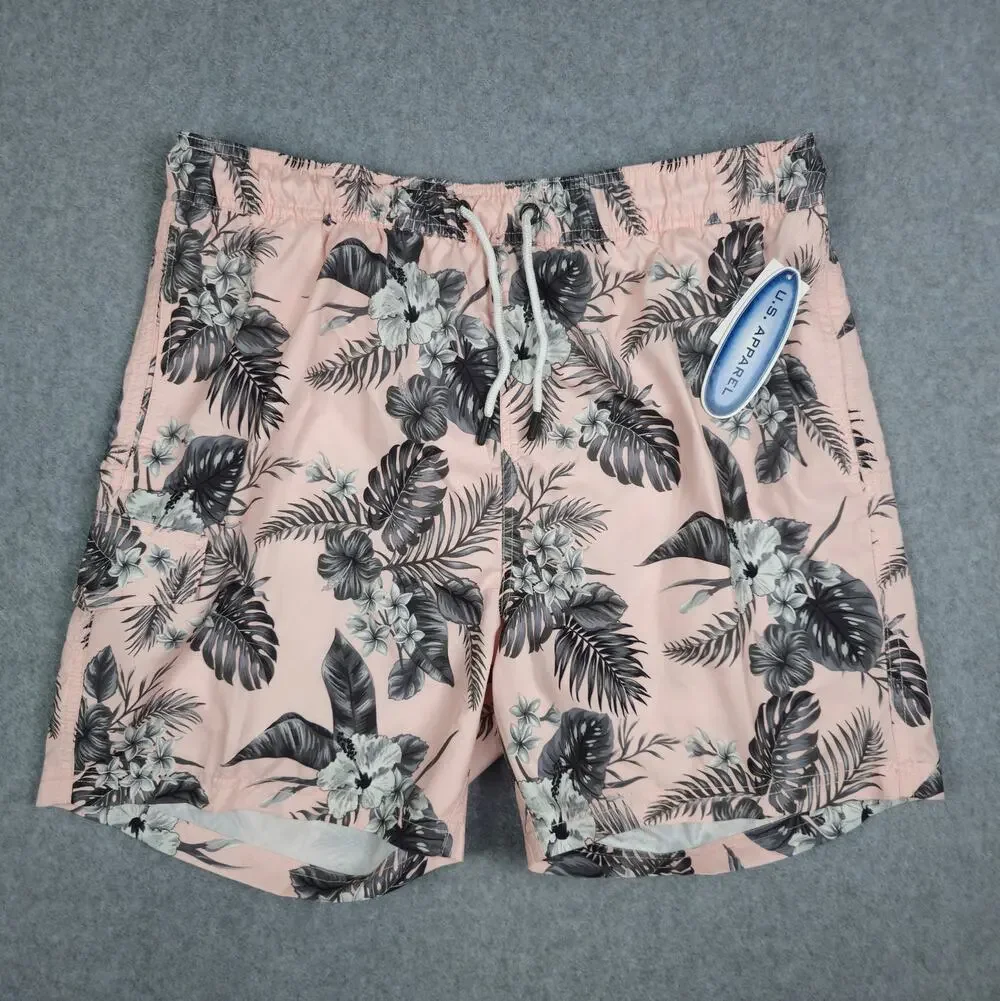 NWT U.S. Apparel Mens XL Bella Fleur Pink Floral Print Swim Shorts
